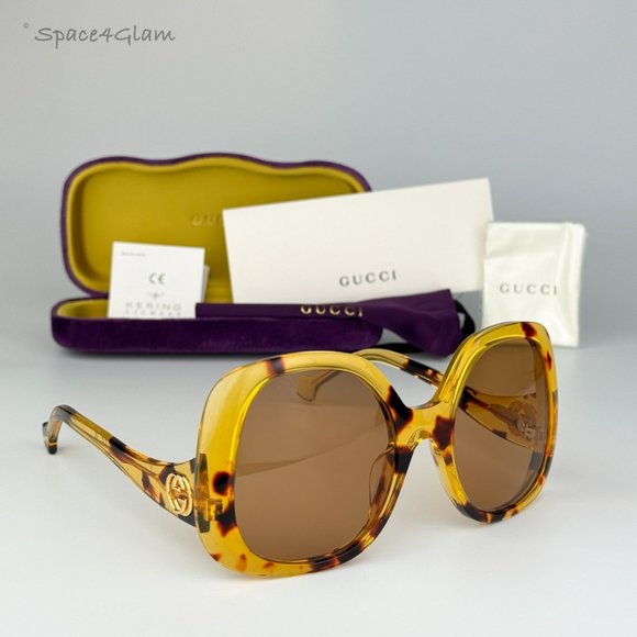 Gucci Women Sunglasses Havana Brown Butterfly Oversized GG1235S 002 BRAND NEW